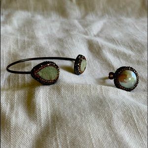 Pearl and Stone Bracelet and Ring set